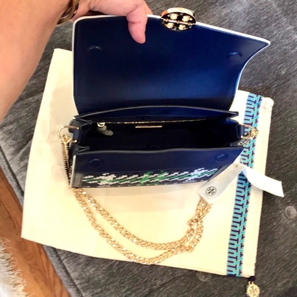 NWT Rare Luxury Authentic Tory Burch Duet Chain Woven Convertible Shoulder Bag - Picture 13 of 17